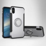 Wholesale iPhone XS / X 360 Rotating Ring Stand Hybrid Case with Metal Plate (Silver)